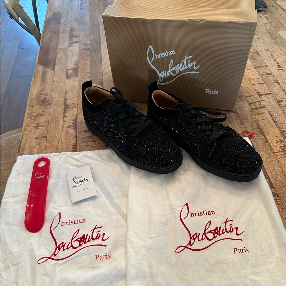 Christian Louboutin Men’s Black Velvet Bedazzled Sneaker EU 45